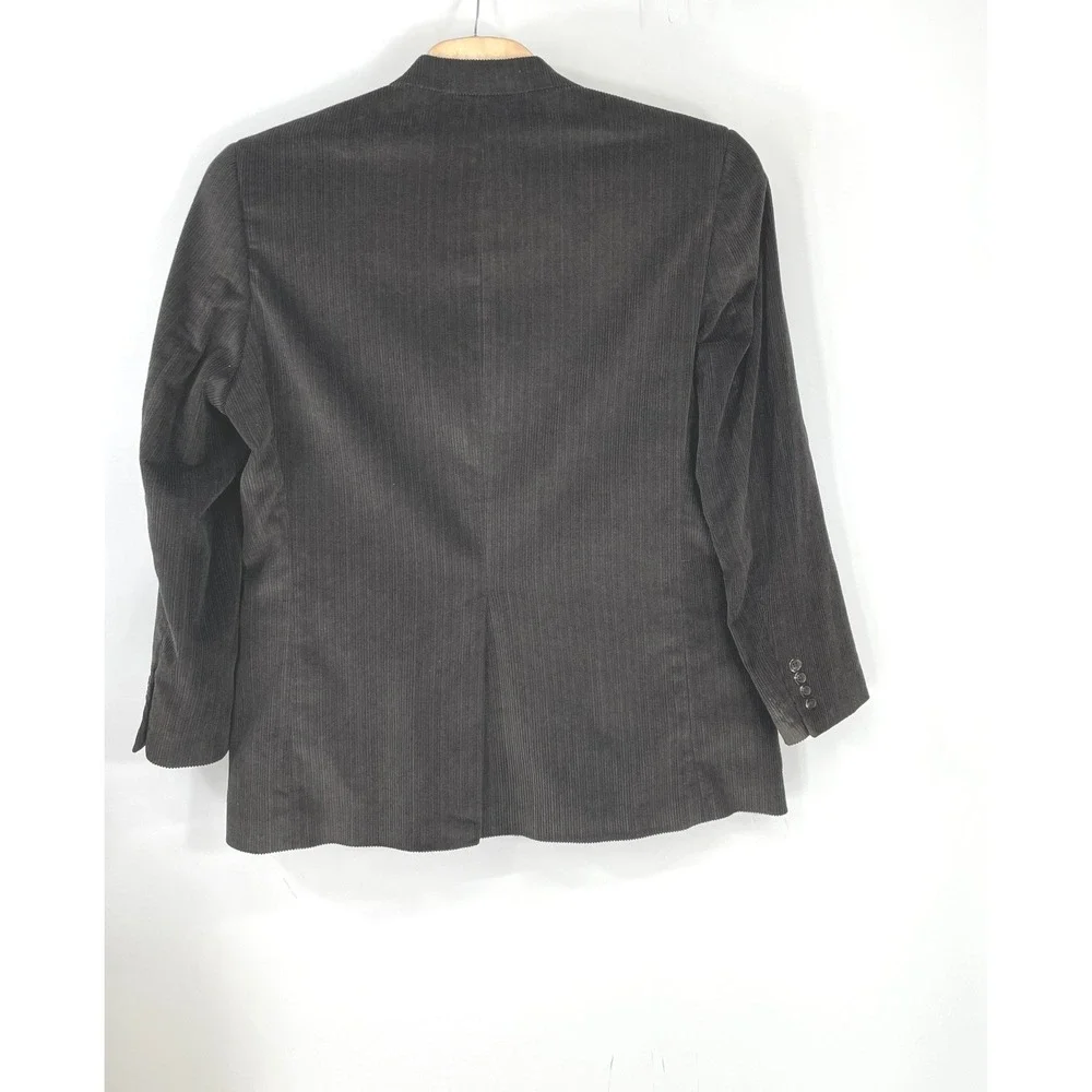 Chaps Mens Blazer 46L Sport Coat Grey Corduroy Herringbone Texture Preppy